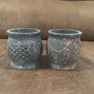 2 Vintage Soapstone Candle Holders